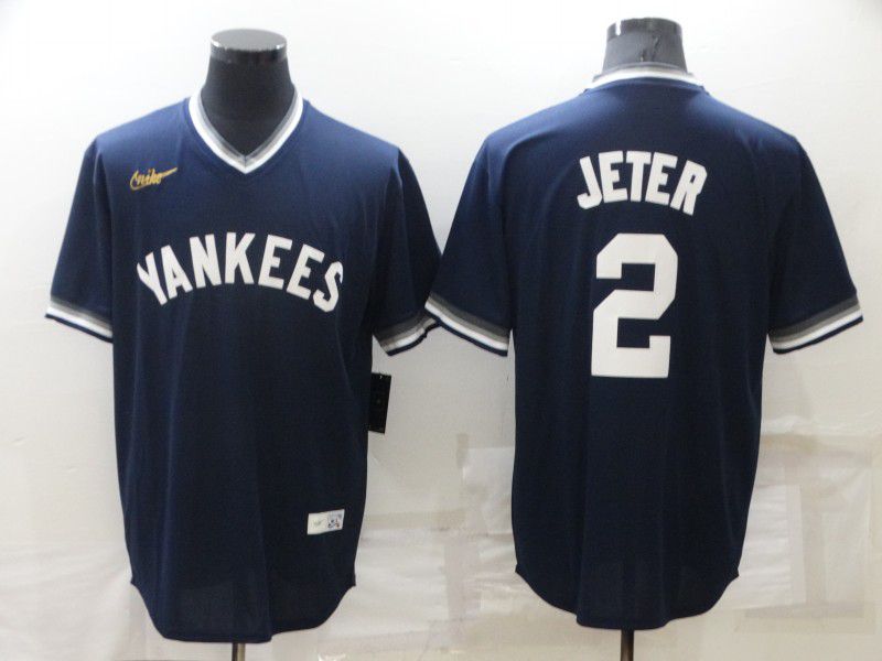 Men New York Yankees 2 Jeter Blue Throwback Game 2022 Nike MLB Jersey